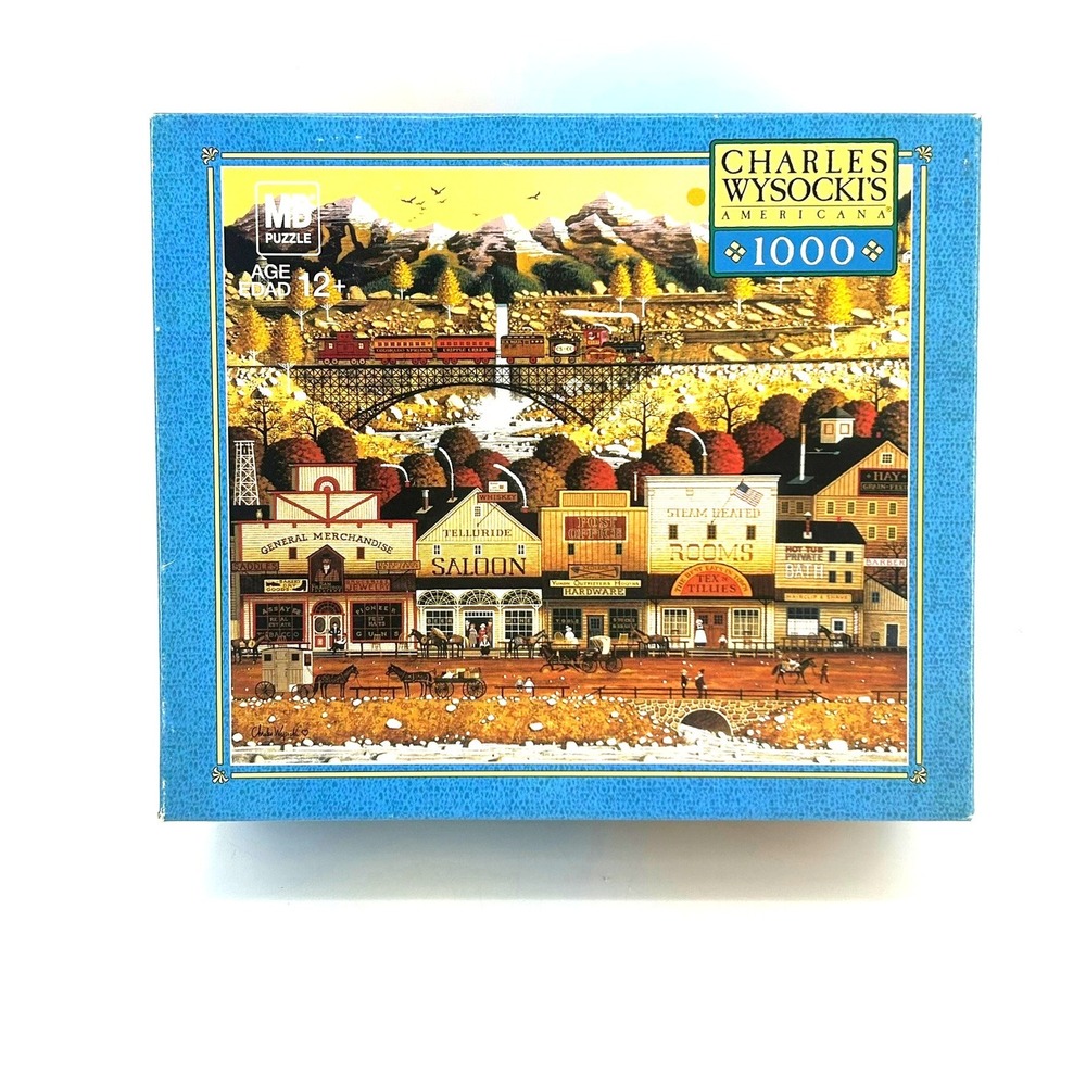 Milton Bradley Charles Wysocki Americana Sleepy Town West 1000 Pce Puzzle 04679